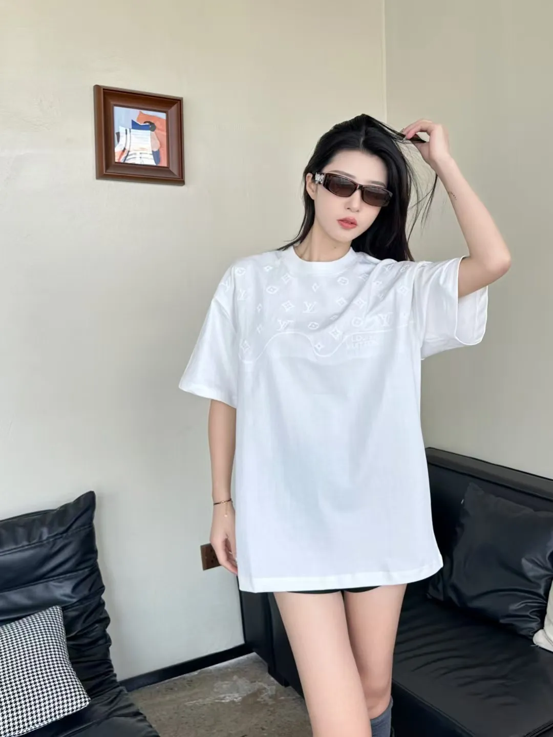 Louis Vuitton/Louis Vuitton dark pattern half-length presbyopic logo embroidered short sleeves